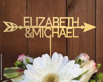 Names with arrow - wedding cake topper modern