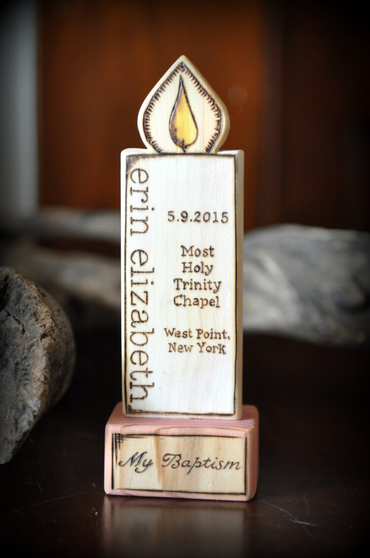 Baptism Candle Gift // Natural Wood Custom by NaturallyCatholic