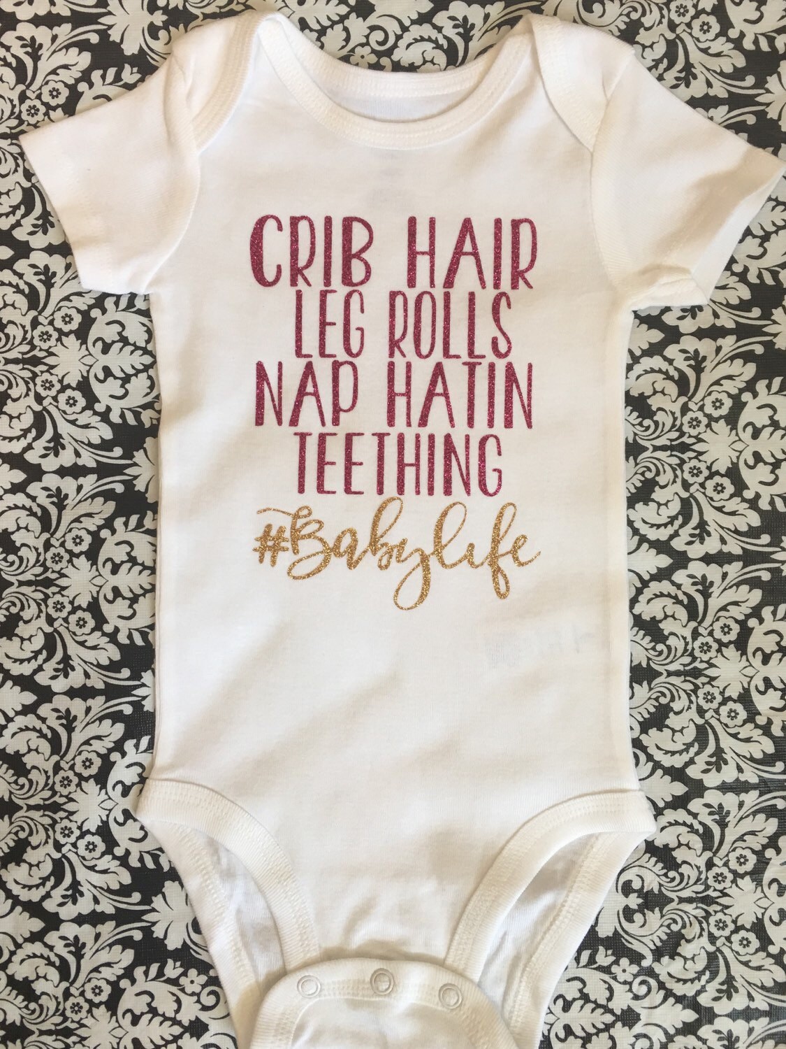 Baby girl onesie. Bodysuit. babylife. Glitter vinyl. Pink