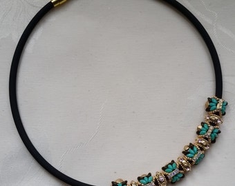 collier " Butterfly " turquoise et or