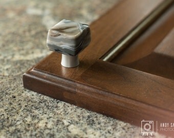 Chunky grey / white / taupe glass cabinet knobs/ Stone like knobs/ handmade in Michigan