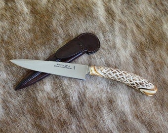 Argentinian gaucho knife - Sculpted deer antler stick - Leather case - Inox steel - Collection knife - Kamyno