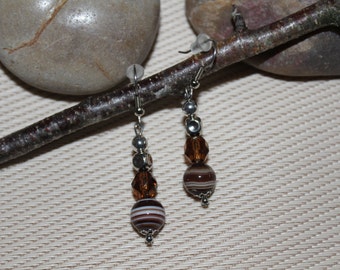 Brown sardonyx agate with white stripe, semi-precious stone, on sale