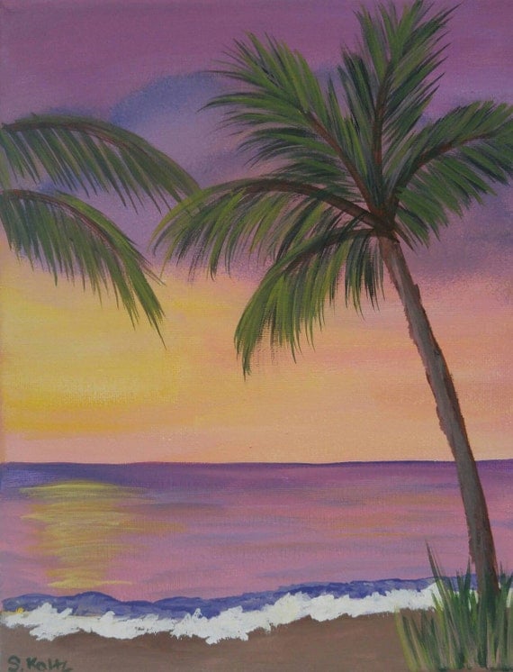 Items similar to Tropical sunrise painting, 8x10 canvas, original ...