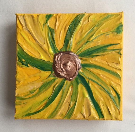 Textured Acrylic Painting Yellow Flower Painting by UpandDownArt