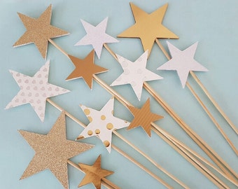 Twinkle Twinkle Little Star Cake Topper. Glitter, Gold, White & Silver 6 Piece Star Cake Topper. 1st Birthday Party. Baby Shower