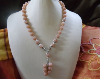 Chalcedon-set of 3-piece pale pink statement jewelry Neclaces