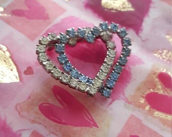Red Rhinestone Heart Brooch Pin - Silver Plated With 18 Stones, Valentine's Or Mother's Day Gift
