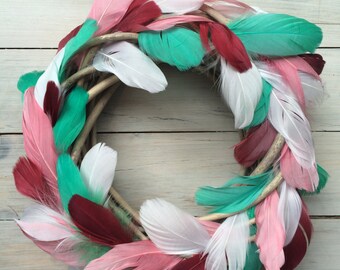 Whimsical Christmas feather wreath