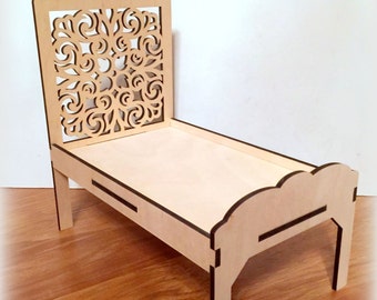 Big wooden doll bed for a dollhouse. Scale 1:6