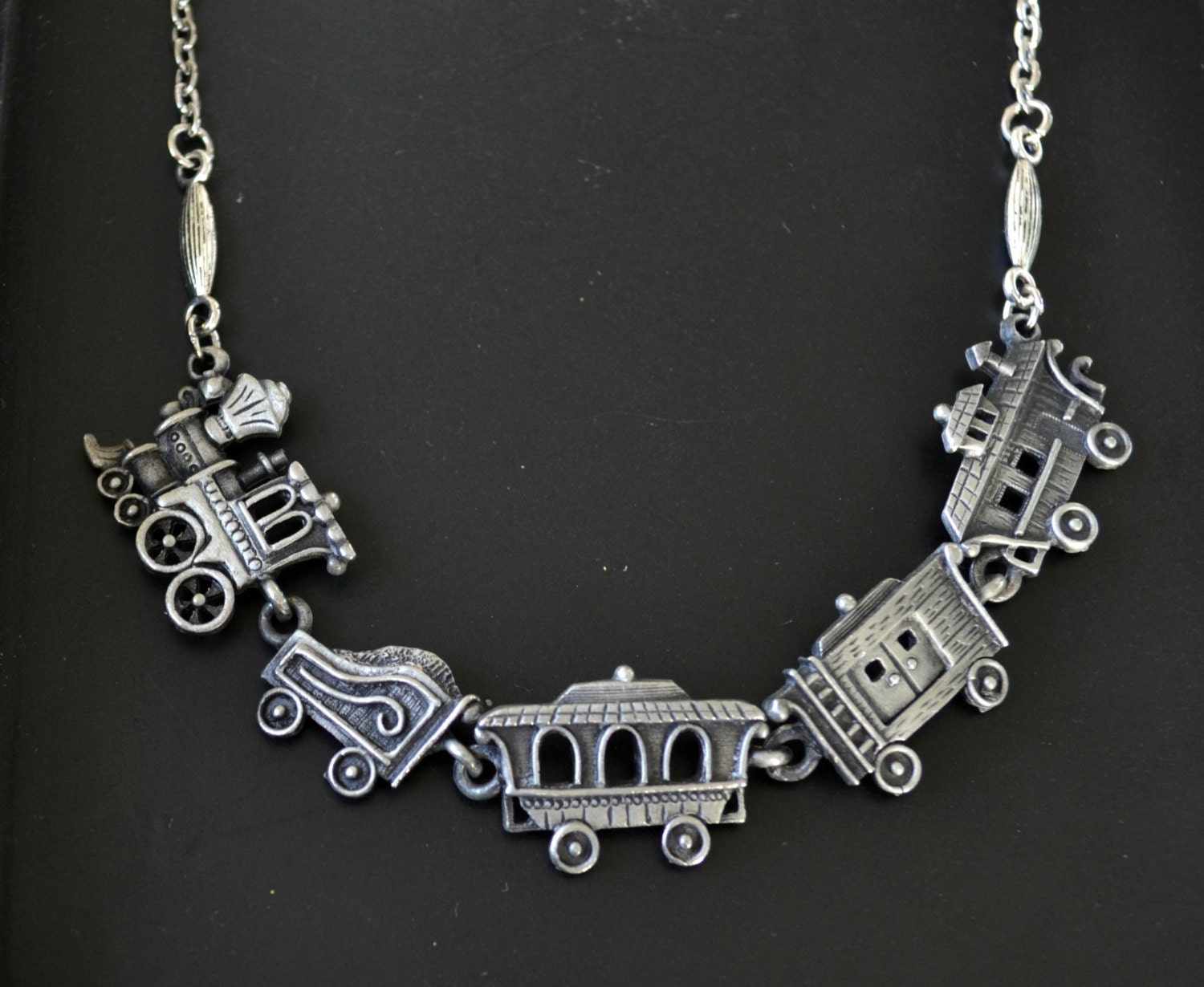 Train Necklace Automobile Necklace Silver Necklace Antique