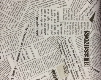Newsprint fabric-Windham Fabrics - Carrie Boomston-One Yard Cut, word Fabric, writing fabric,script, black, white, text, newsprint, story