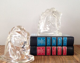 before 1965 antique glass horse bookends