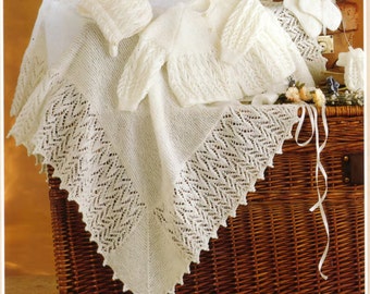 Baby Matinee set with Shawl- Boots Jacket and hat in 3 ply- PDF