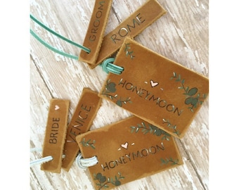luggage tag set, honeymoon luggage tag, custom luggage tag, luggage tag gift, leather luggage tags