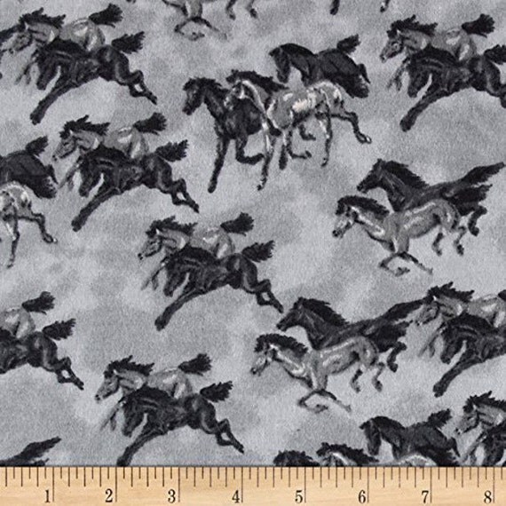 Wild Horse Tonal Black Cotton Flannel Fabric By the Yard