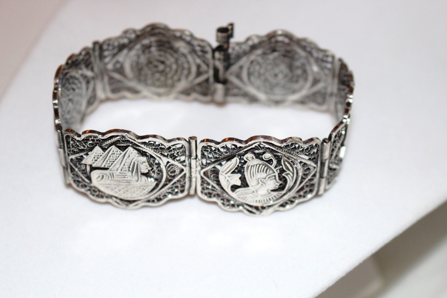 Ancient Egyptian silver filigree bracelet. Kings and queens.