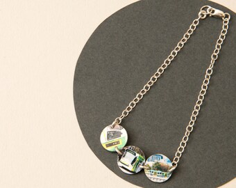 Tram Bracelet - Melbourne Tram - 3 small circles on Sterling Silver chain