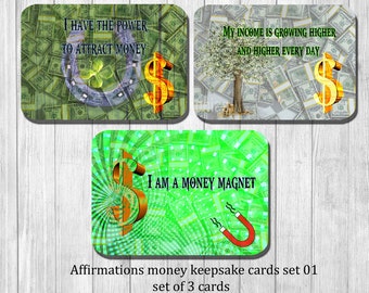 Geld bevestiging kaarten - set van 3 kaarten van de macht - wijsheid - motivationele, inspirerende en bevestiging kaarten - trekken geld kaarten