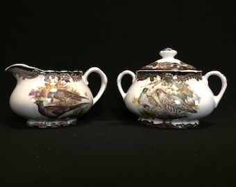 FREE SHIPPING-The Royal Worcester Group-Palissy-England-Est. 1853-Game Series-Birds-Pheasant-Partridge-Duck-Creamer-Covered Sugar Bowl