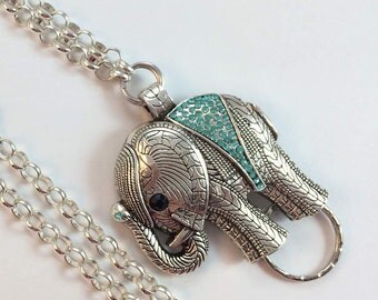 Sparkly Blue Crystal Elephant Lanyard, Silver Chain Lanyard, Elephant ID Holder, Badge ID Holder, Badge Chain, - Breakaway Optional