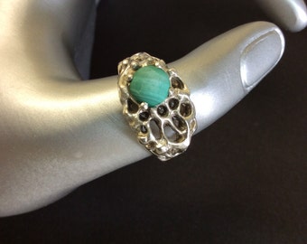 Vintage Malachite Sterling Silver Ring Size 9.5