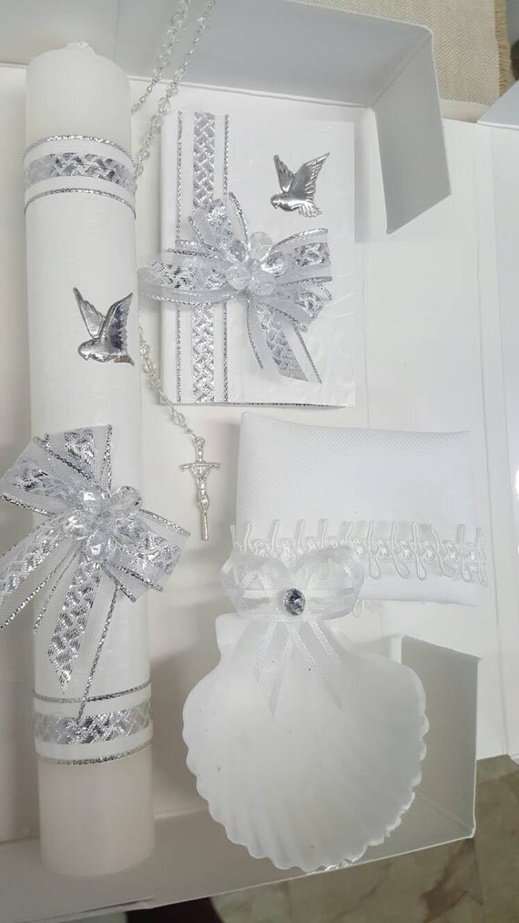 Christening/ Baptism Candle Gift Set of White and by SherryKids