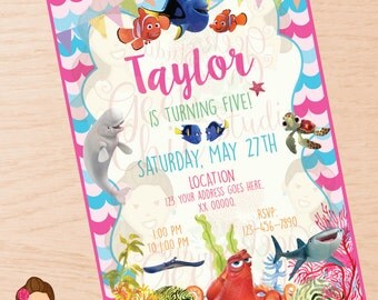 Finding Dory, Finding Dory invitation, Finding Dory invite, Finding Dory birthday, Finding Dory party, Finding Dory birthday invitation.
