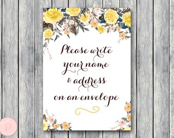 Wedding Thank you return address, Write your name and address on an envelope sign, Printable sign, Wedding decoration sign Twd98 dd TH44