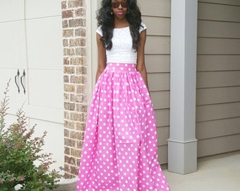 Items similar to Red and white Polka dot maxi skirt, summer skirt ...