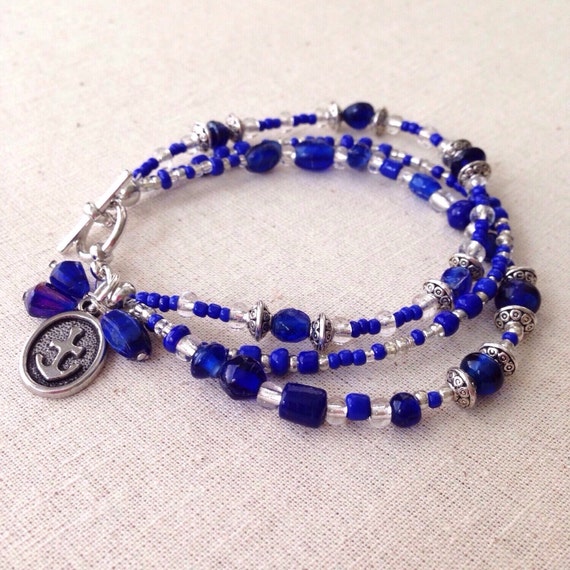 Items similar to Sale, Blue Bracelet, Glass Beads, Blue Seed Beads ...