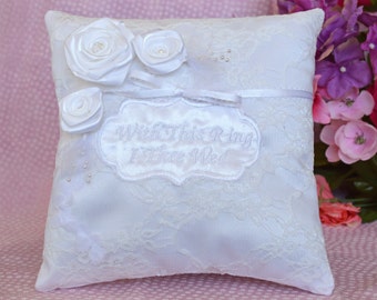with this ring i thee wed embroidered traditional roses lace white satin ring bearer pillow - With This Ring I Thee Wed with this ring i thee wed embroidered traditional roses lace white satin ring bearer pillow - With This Ring I Thee Wed