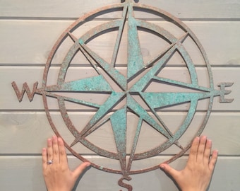 Nautical compass- 22"- Saltwater Art- Pirate Decor- Fixer Upper- Man Cave Decoration- Beach Decor- Boat Dock- Boys Room- Sailing Decor-