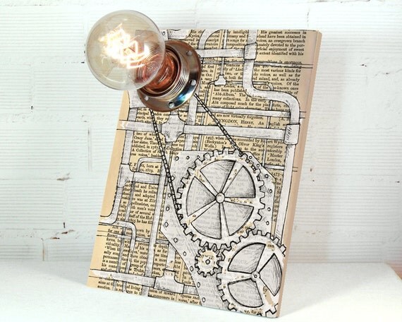 Gear Lamp - Steampunk Lighting - Birthday Gift Ideas for Him - Vintage Industrial Lights - Christmas Presents for Boyfriend - Desk Lamp by EdisLamps steampunk buy now online