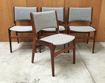 Set of 4 Mid-Century Danish Modern Teak Dining Chairs Designed by Henning Kjærnulf