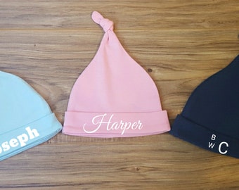 Personalized Top Knot Baby Hat with Name- baby beanie hat, baby girl hat, baby boy hat, baby knotted hat, monogram hat