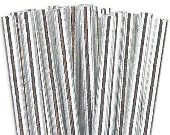 25ct. Silver Metallic Foil Paper Party Straws. Cake Pop Sticks. Drinking Straws. Party Supplies. Dessert Table. Baking Supplies.