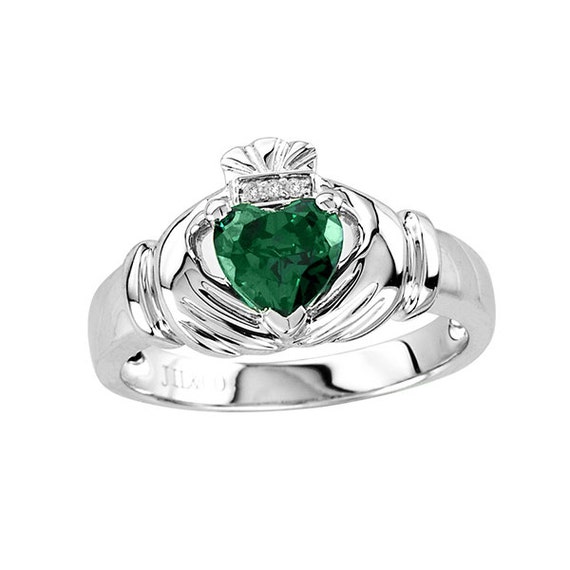 Sterling Silver Claddagh Ring. Men's Emerald Claddagh Ring