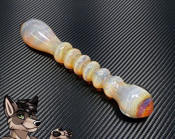 Double Ended Glass Dildo Marbled Amber