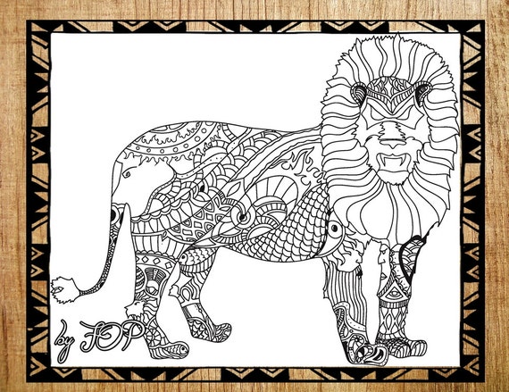 Lion zentangle adults printable coloring page by LenaniDrawings