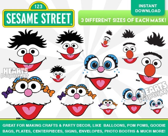 12 Sesame Street Face Cutouts Printable Crafts by HeartsPaperArt