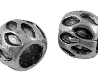 Antique Silver 9x7mm Drum/Barrel Tibetan Style Large Hole Beads (Set of 10)