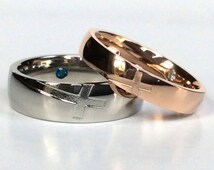 cross engraved wedding couple rings