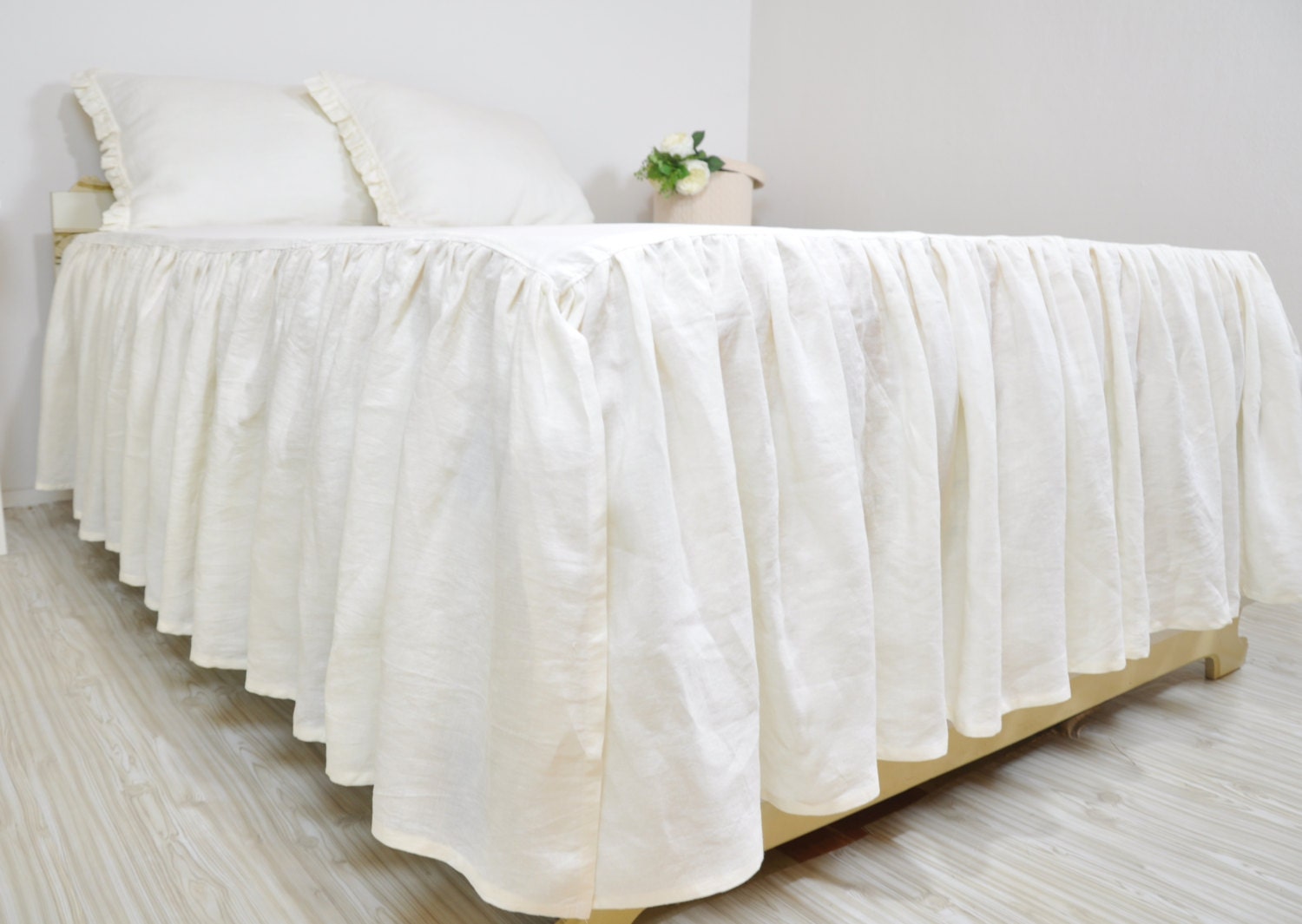 Linen Bed Skirt Custom Dust Ruffle in Full Queen King