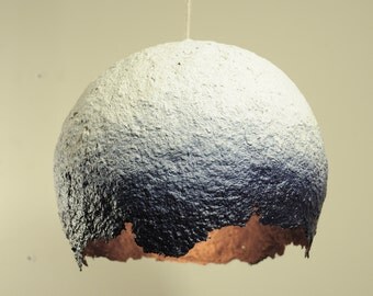 Indigo Boho Paper mache pendant light - indigo blue white ombre - navy dip-dyed - shibori - paper lamp - industrial light - hanging light