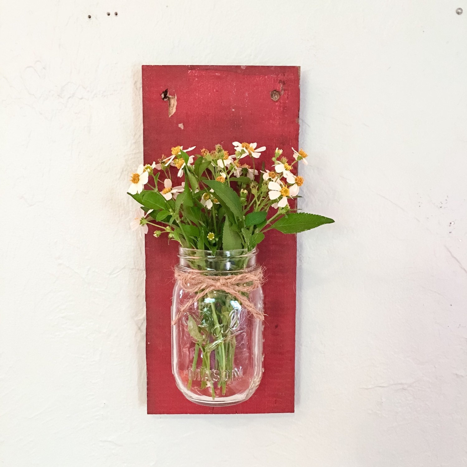 Rustic mason jar vase barnwood wall vase mason jar wall
