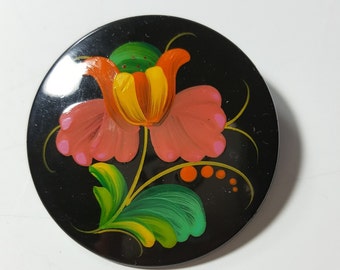 Soviet vintage. Russian hand-painted brooch. 1970's/ Vintage Jewelry