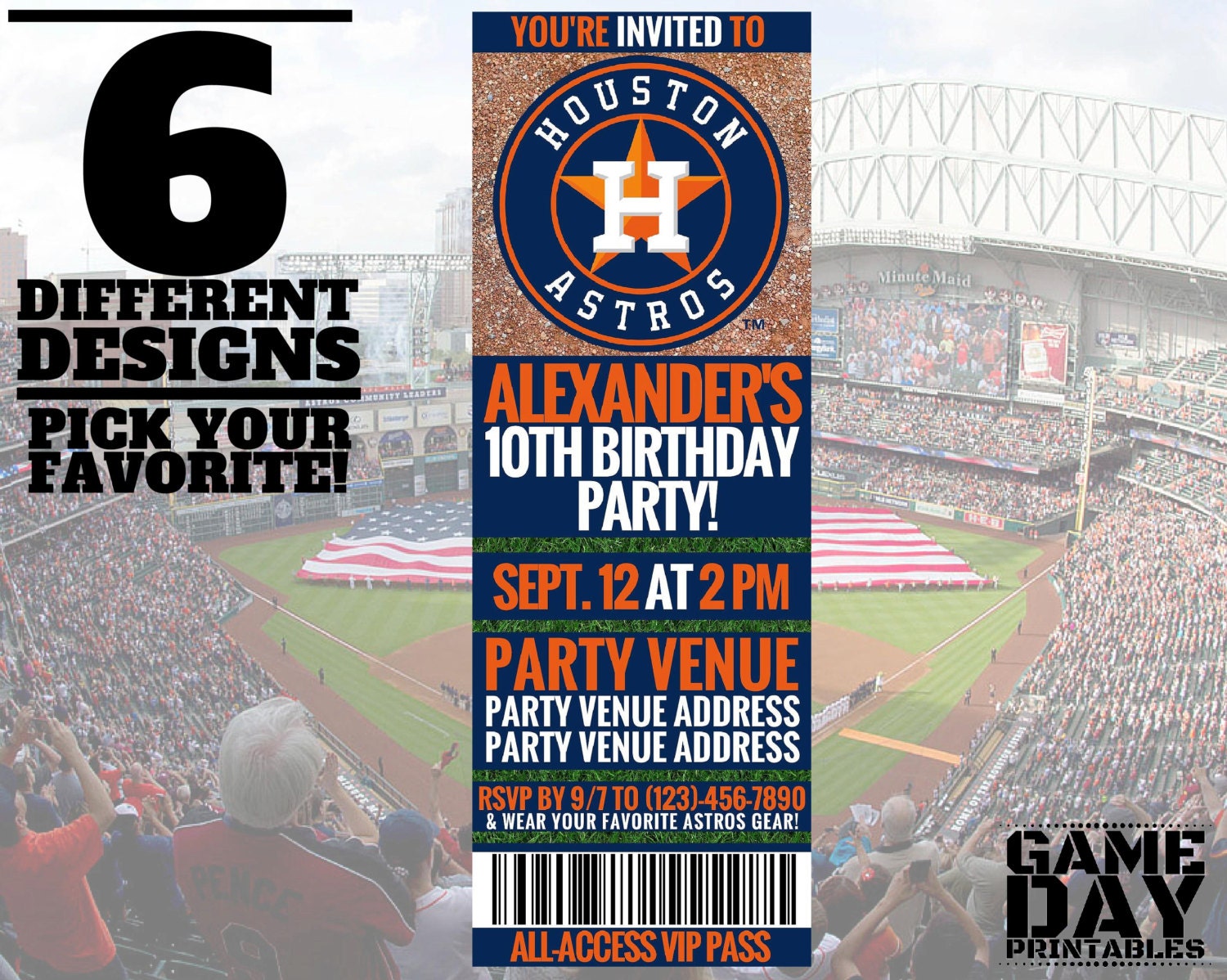 Houston Astros Invitation Printable by GamedayPrintable on Etsy