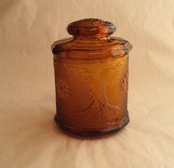 AMBER TIARA CANISTER Indiana Glass Co.Vintage Medium Cookie