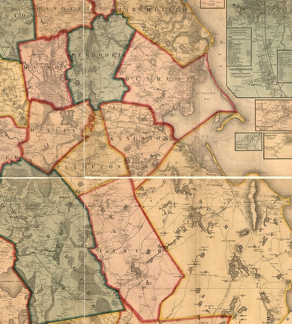 Map of Plymouth County Massachusetts MA. 1857. Vintage